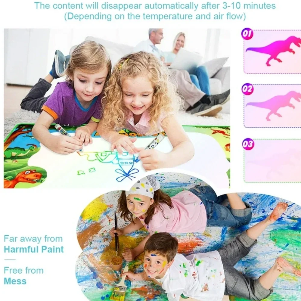 Betheaces Water Doodle Drawing Mat, Fabric Dinosaur Painting Writing